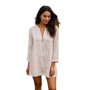 St Tropez West Linen Tunic M Boho Resortwear Coastal Grandmother Beach Coverup
